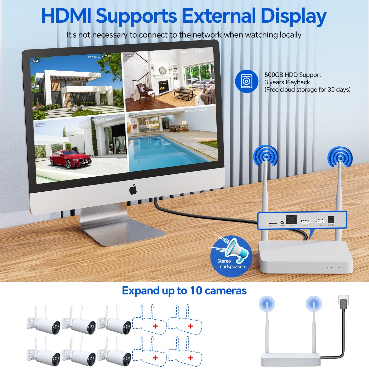 2K Solar Powered Wireless Security Camera System 4MP Outdoor Wifi IP Cameras Set