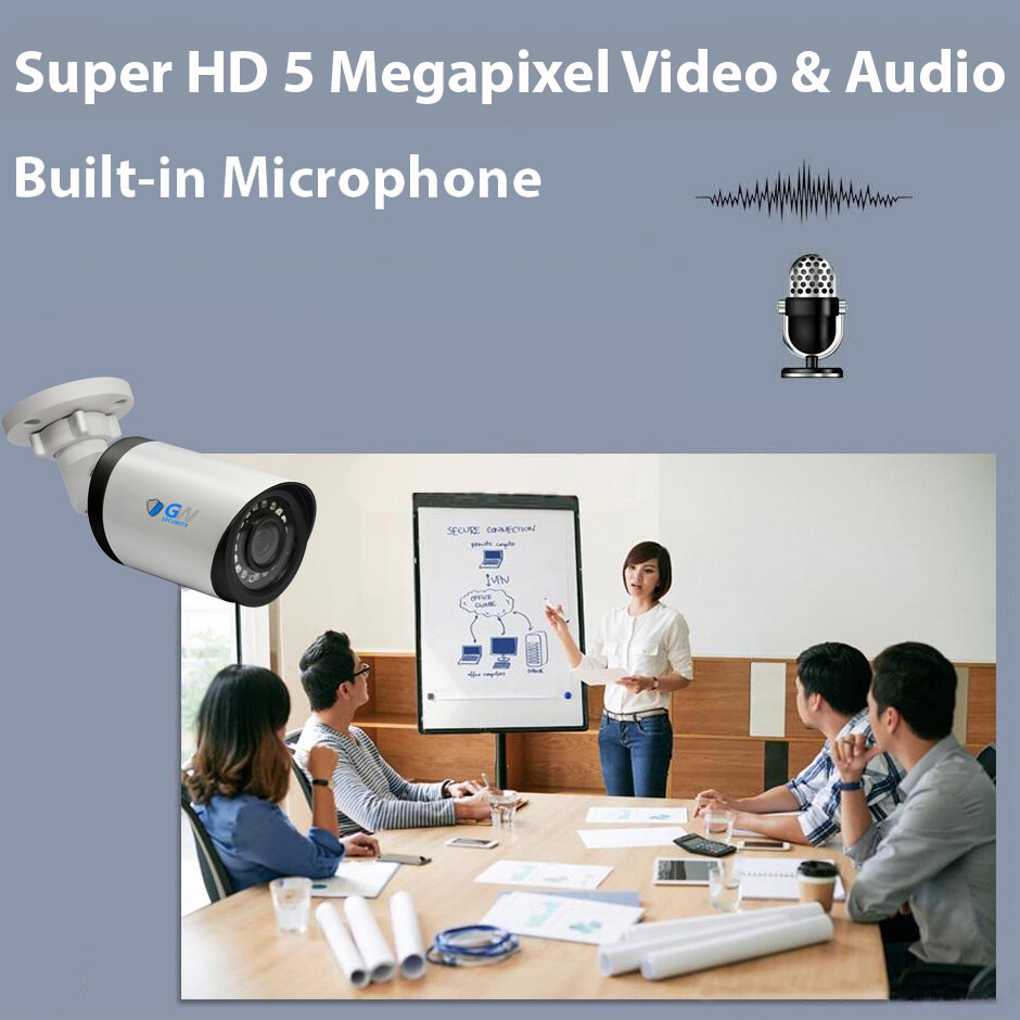 16 Channel NVR 12 5MP H.265+ PoE IP Microphone AI Bullet Security Camera System