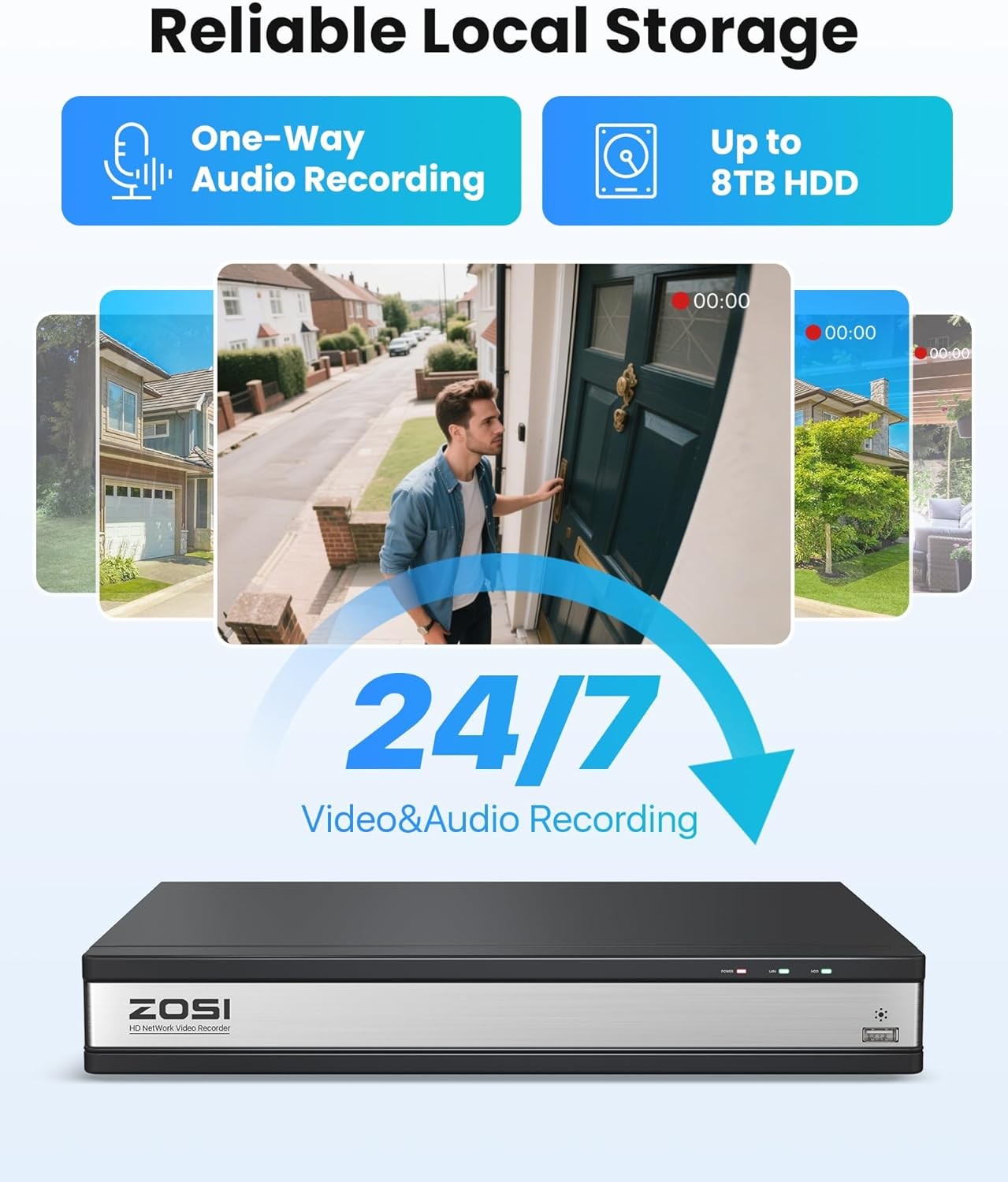 ZOSI C220 16CH 4K NVR PoE Security 4MP Camera System Outdoor 2 Way Audio 4TB HDD