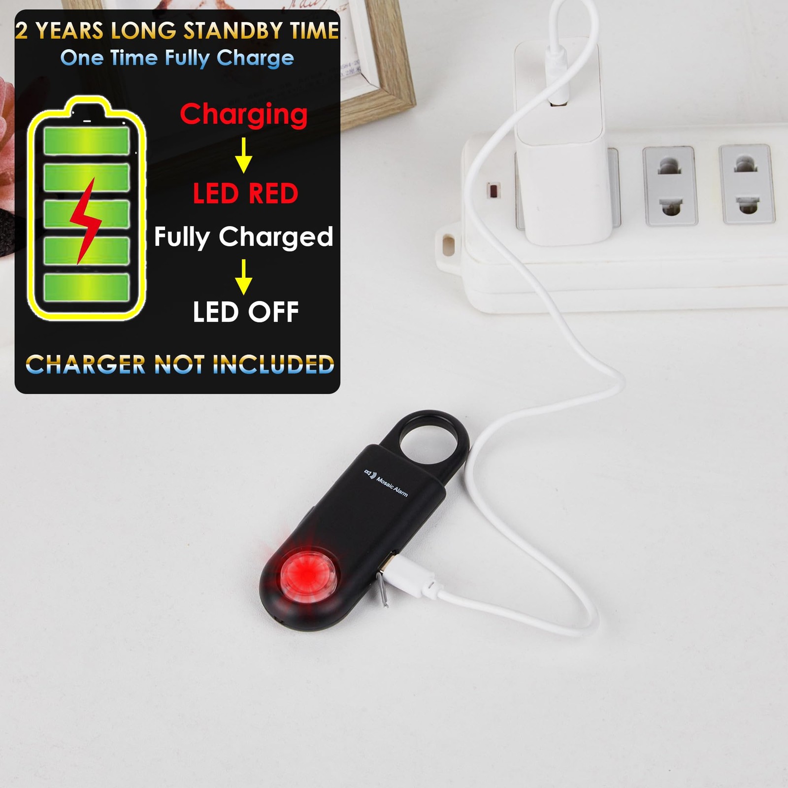 135dB Rechargeable Personal Safety Alarm Strobe Light Flashlight Keychain Sir…