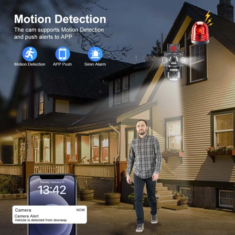 9MP Outdoor Home Security Camera WiFi CCTV PTZ IR Cam 2 Lens 3 Screen 10X ZOOM