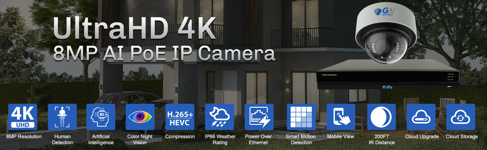 16 Channel NVR 12 4K PoE IP Color Night Vision Microphone Security Camera System