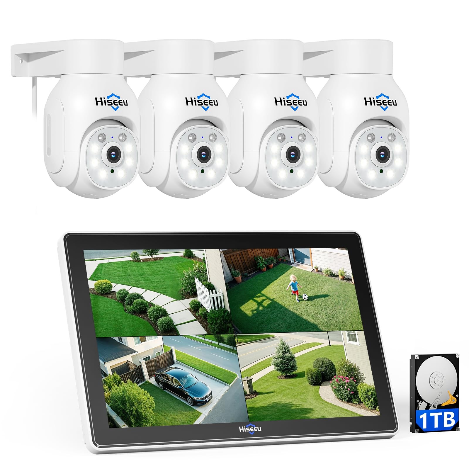 Hiseeu Wireless Security Camera System, 5MP Outdoor Cameras with White