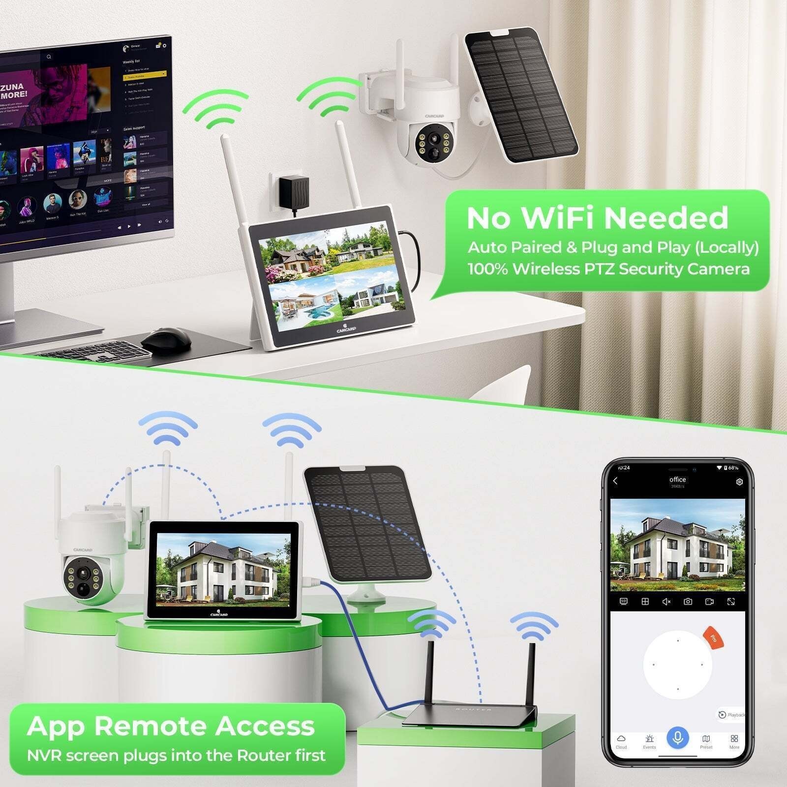 Solar Security Camera Wireless Outdoor with 10″ Monitor NVR System Night Vision