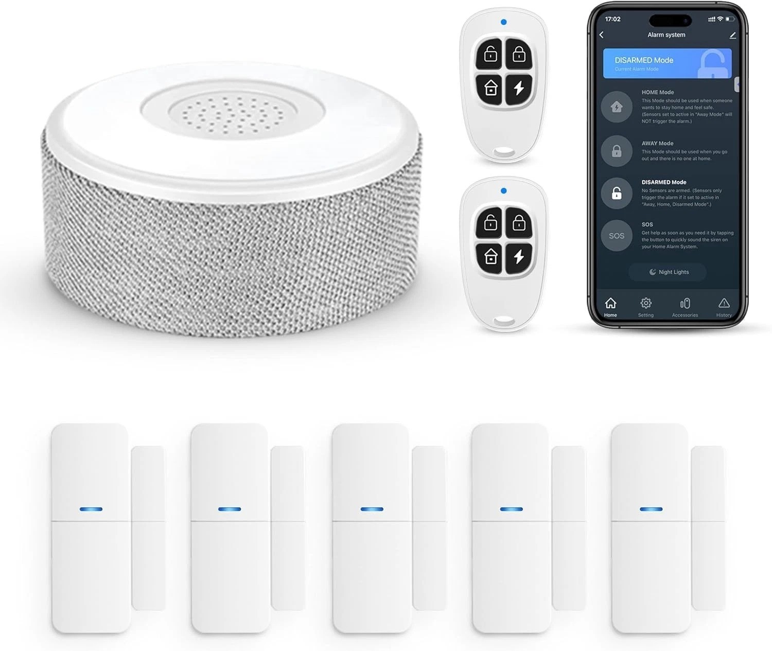 Smart WiFi Door Alarm System, 8-Piece Wireless Kit, Real-Time Alerts, No Subs…