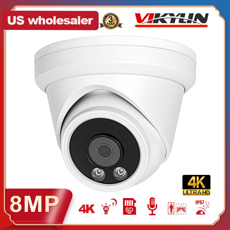 Vikylin 4K 8CH 8POE NVR CCTV System 8MP Security IP Camera MIC IR30M Outdoor Lot