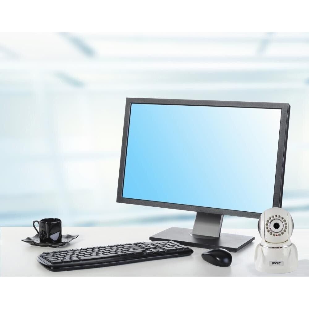 Pyle IP Cam WiFi Security Camera Full HD 1080p App Download Pan Tilt White