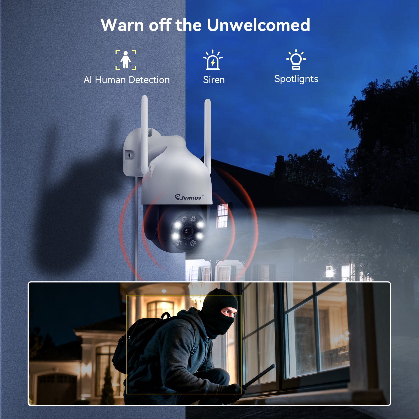 JENNOV 5MP Wireless Home Security Camera System WiFi Outdoor 360° PTZ 10CH NVR