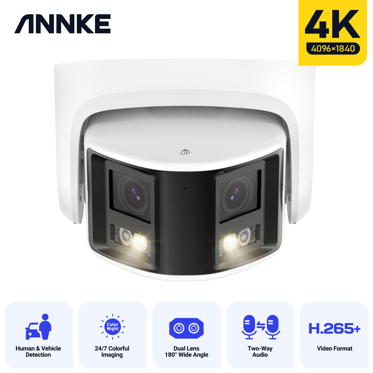 ANNKE Full Color Night 4K PoE Security IP Camera Dual Lens 180° Fo Two-Way Audio