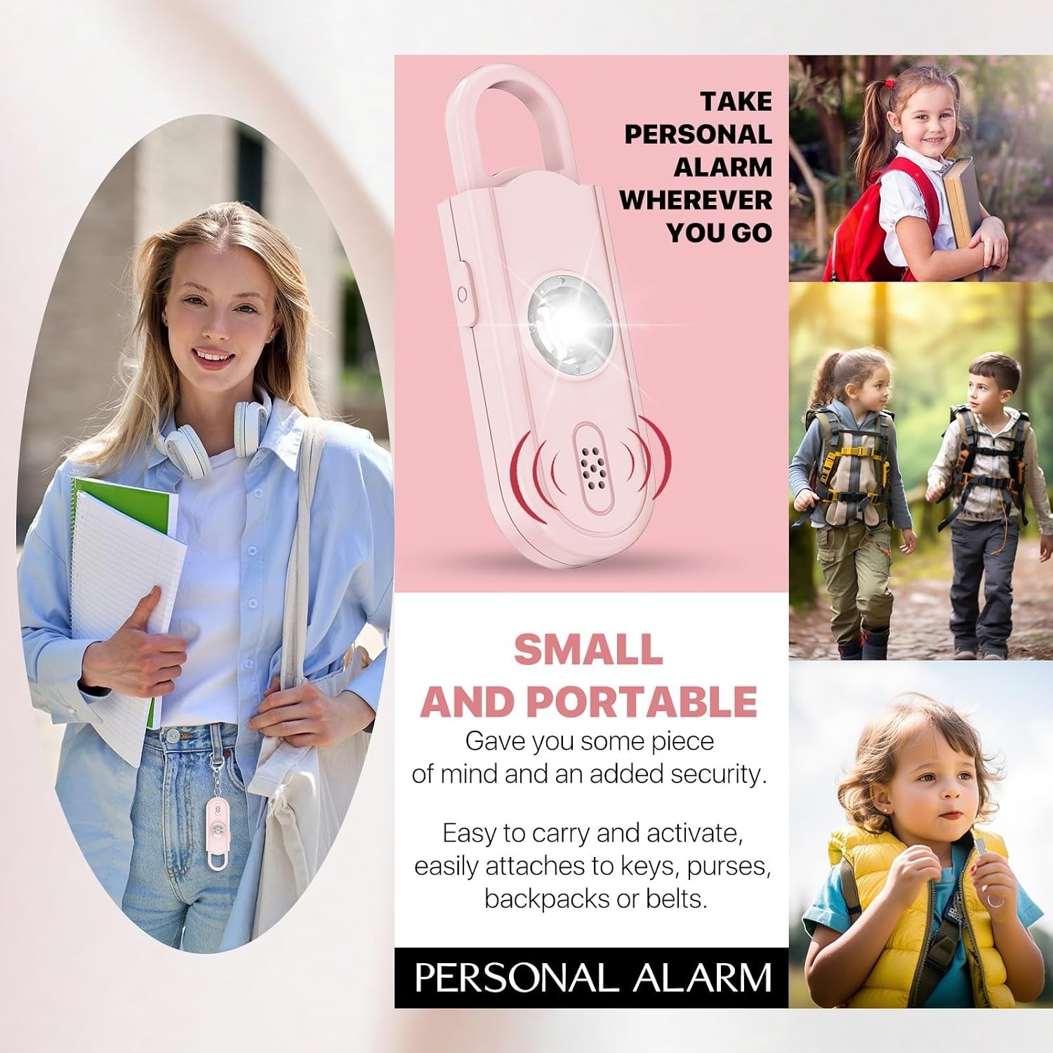 Softvox Personal Safety Alarm 130dB Pink Keychain