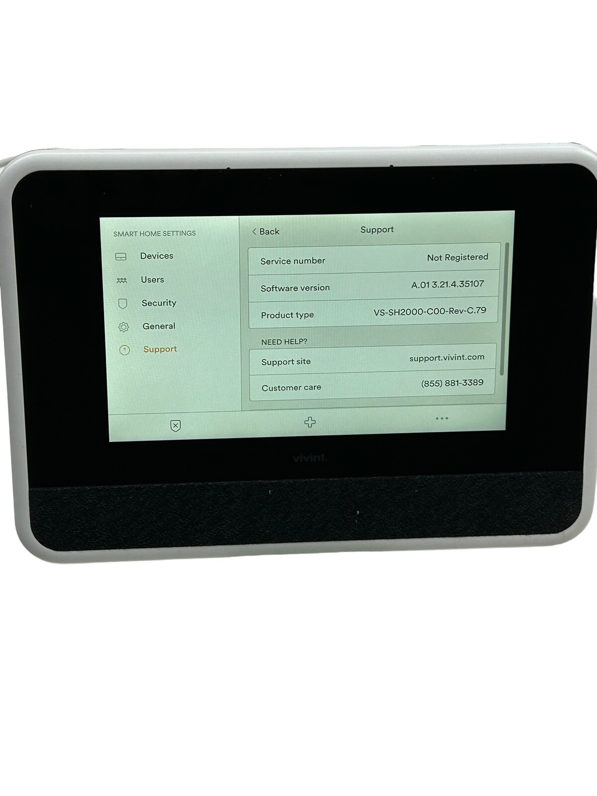 Vivint Smart Hub Control Panel Touchscreen VS-SH2000-C00 W/ Power Cord