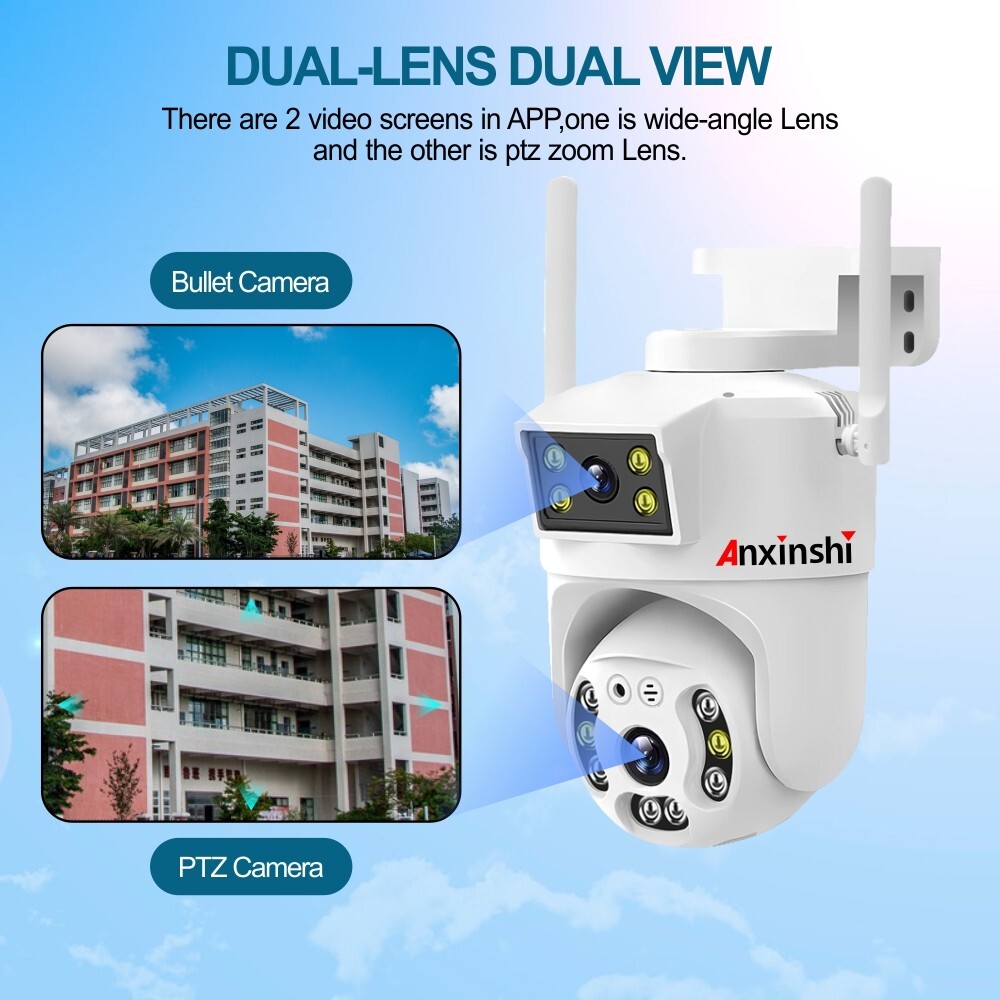 HD 4MP Two-Way Audion AI Human Detection Dual Lens 4G PTZ Camera V380 Pro APP