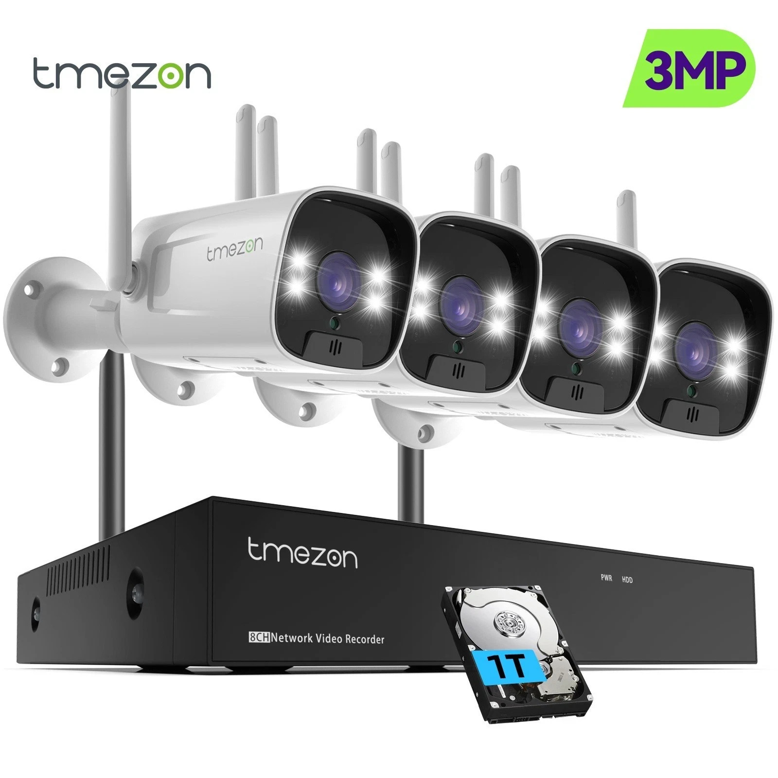 3MP Home IP Camera System Alert 10CH NVR WIFI Night Vision IP66 Waterproof