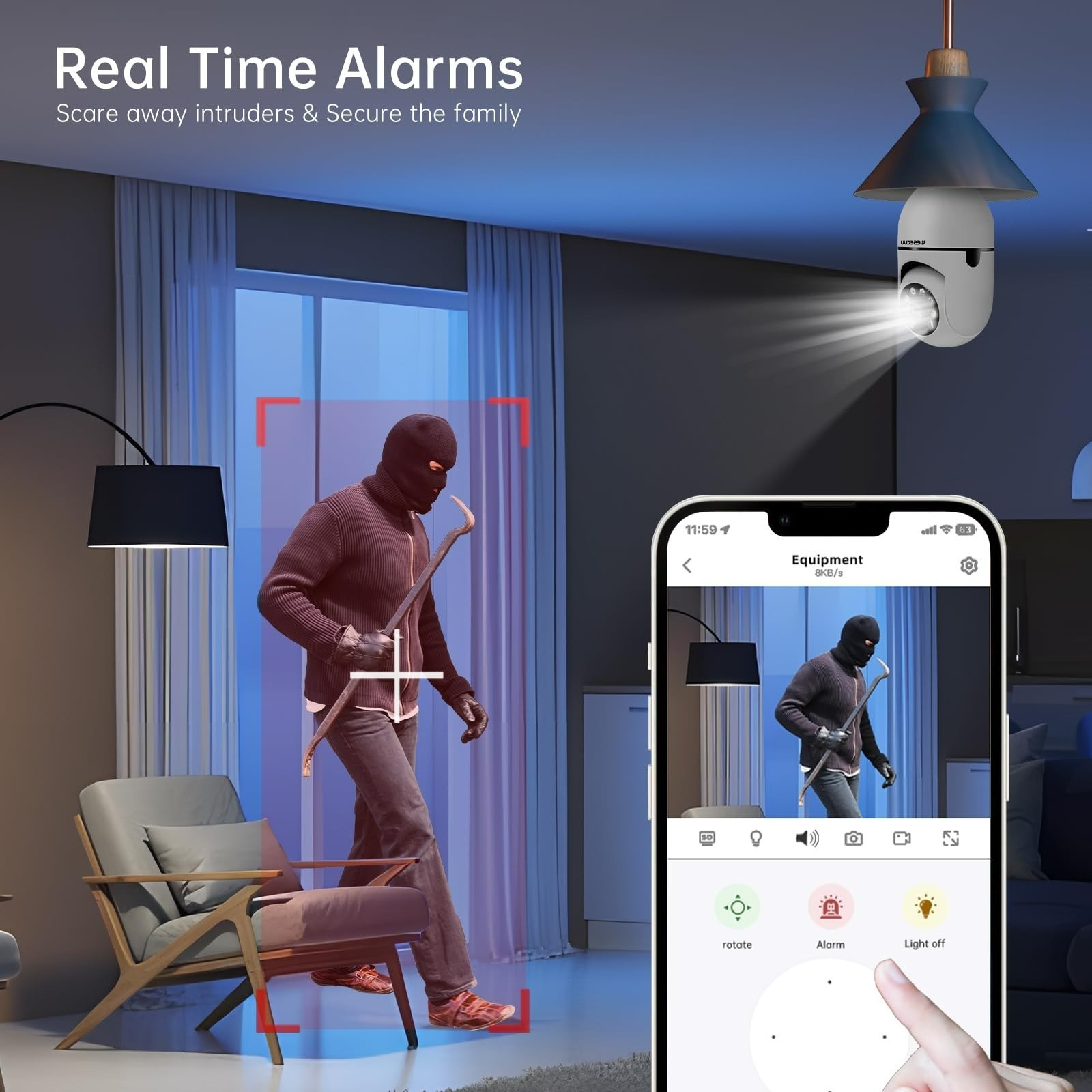 WESECUU Light Bulb Security Camera 2K WiFi Motion Detection Night Vision