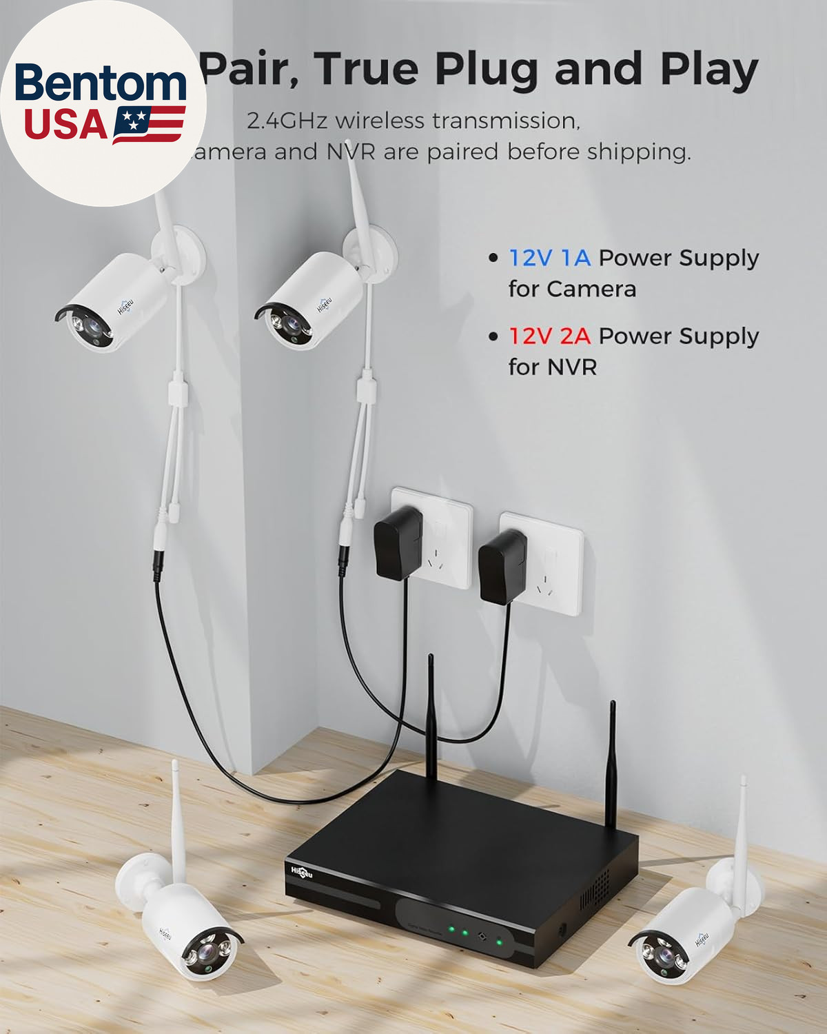 Wireless Pro Wifi Security Camera System, 16CH 4K NVR Kit, Plug-In Powered 12Pcs