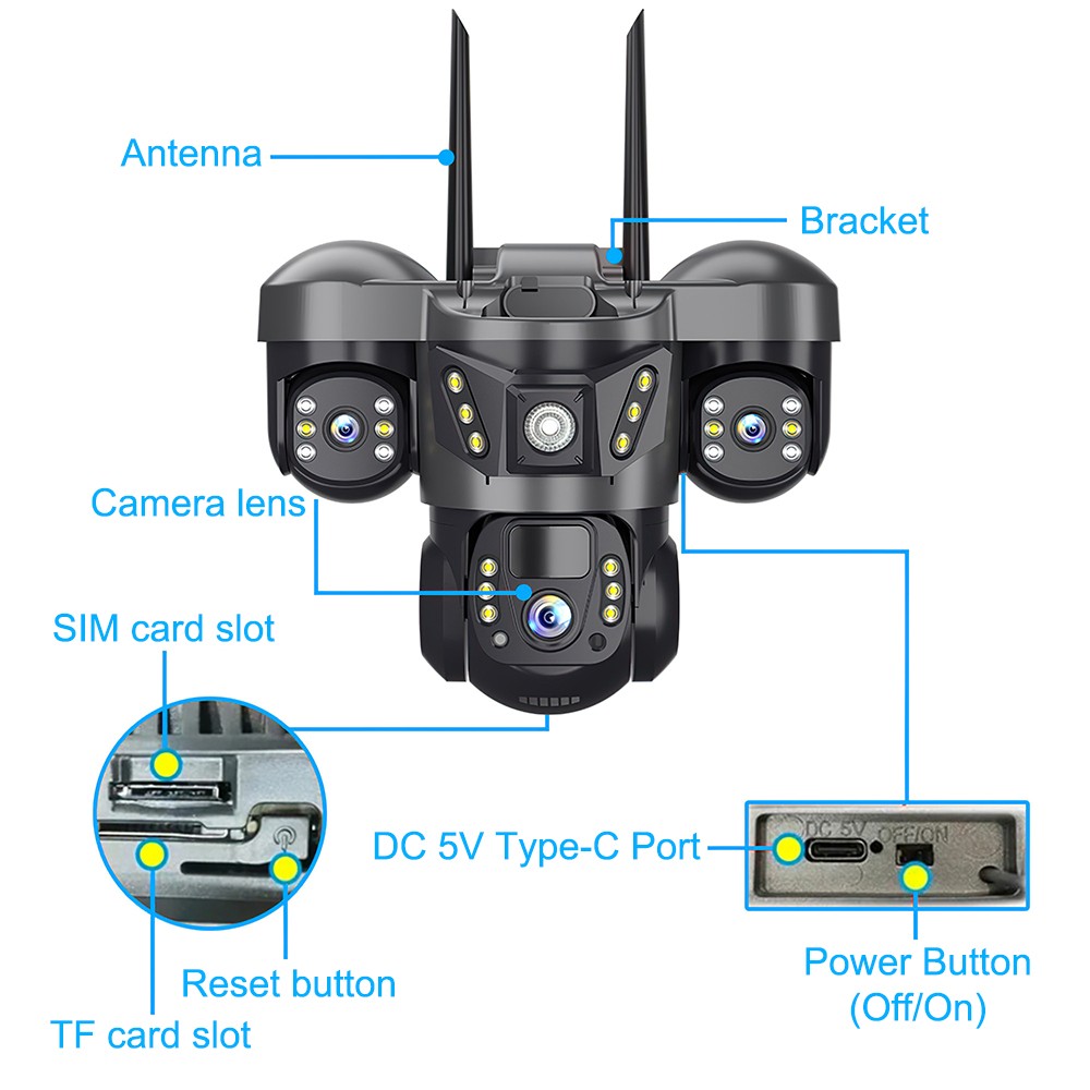 Solar Battery Powered Wireless WiFi Outdoor Pan/Tilt Home Security Camera CCTV