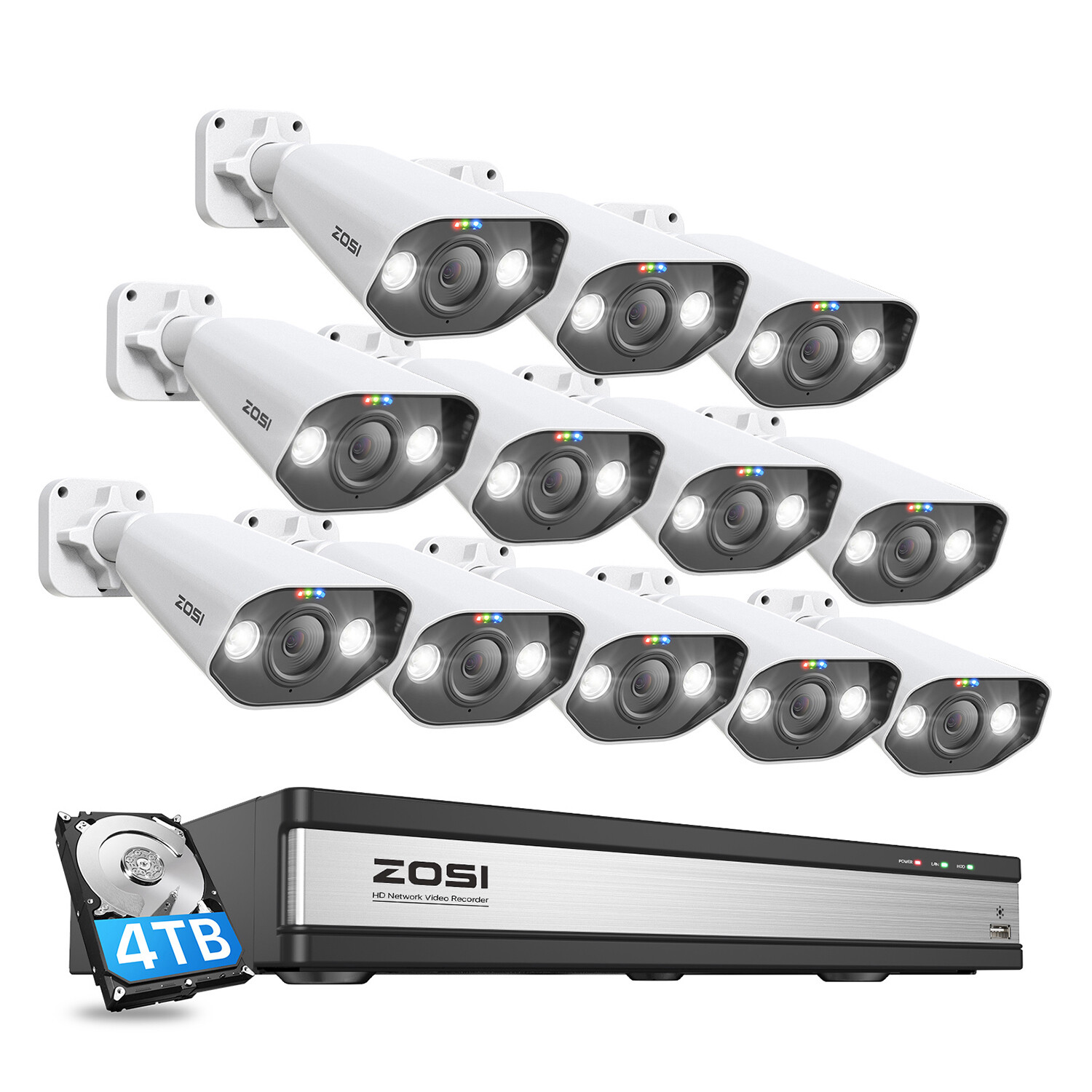 ZOSI H.265+ 16CH/8CH 4K PoE Security Camera System With Hard Drive Recording
