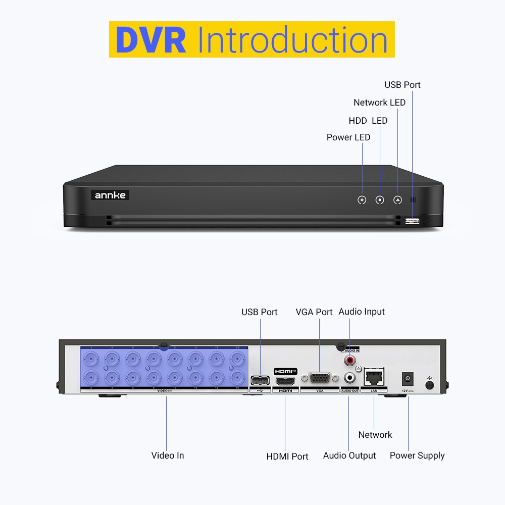 ANNKE 16CH 4K DVR 5MP Two Way Audio Security Camera System AI Color Night Vision