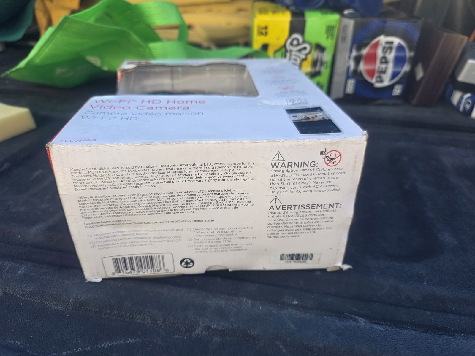 Motorola FOCUS66-B Wi-Fi HD Home Monitoring Camera used with box