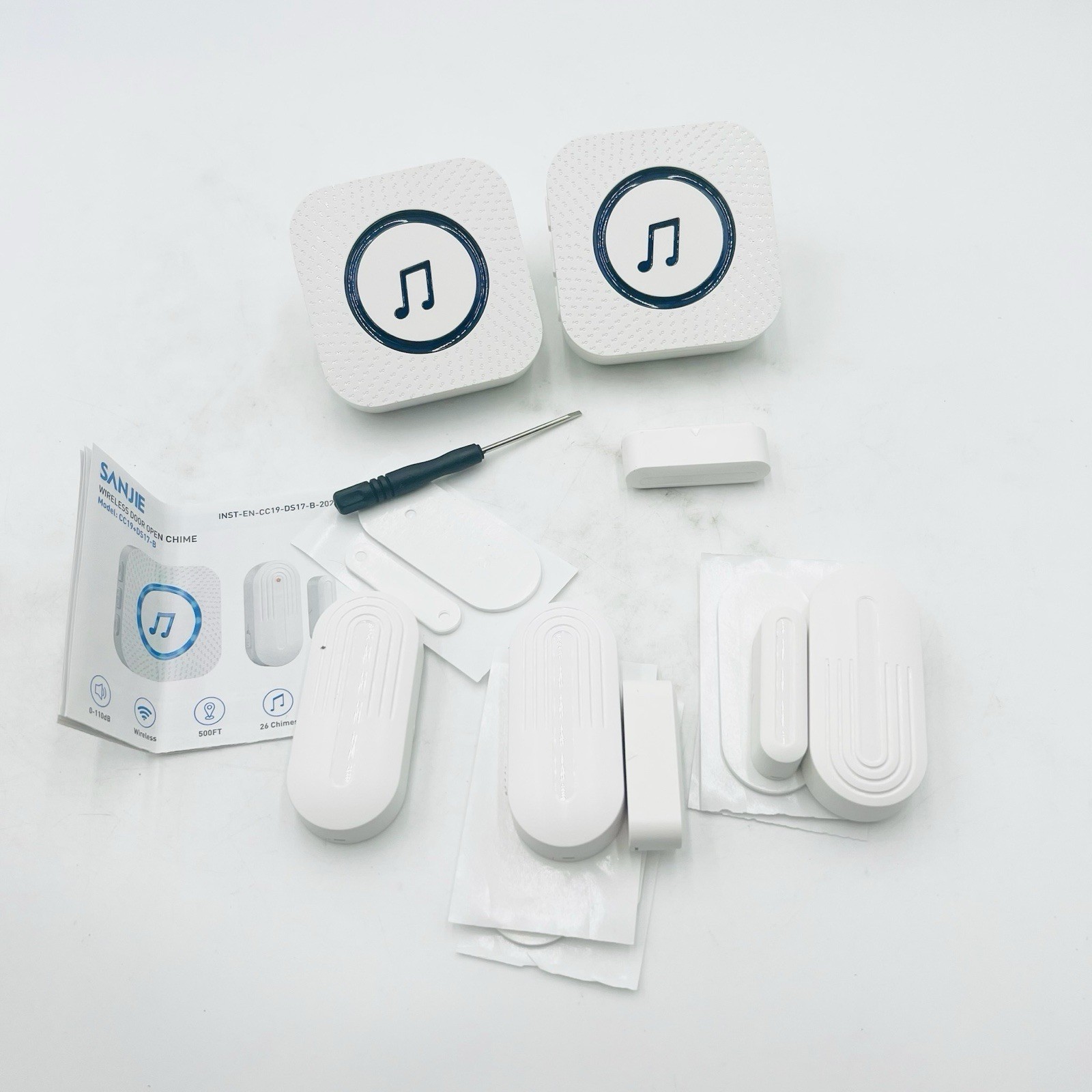 Door Chime,SanJie Wireless Sensor 3 Sensors + 2 Receiver White, White