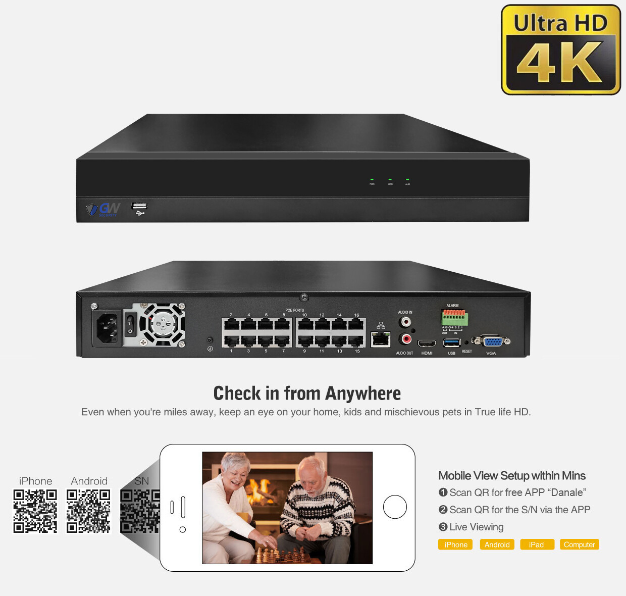 16 Channel 4K NVR (16) 8MP 2160p Home IP POE Dome Security Camera System 4TB HDD