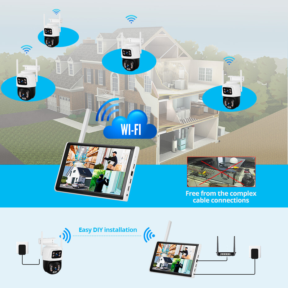 6MP Wireless Home Security Camera System Wifi IP Cameras 10” Monitor NVR 500GB