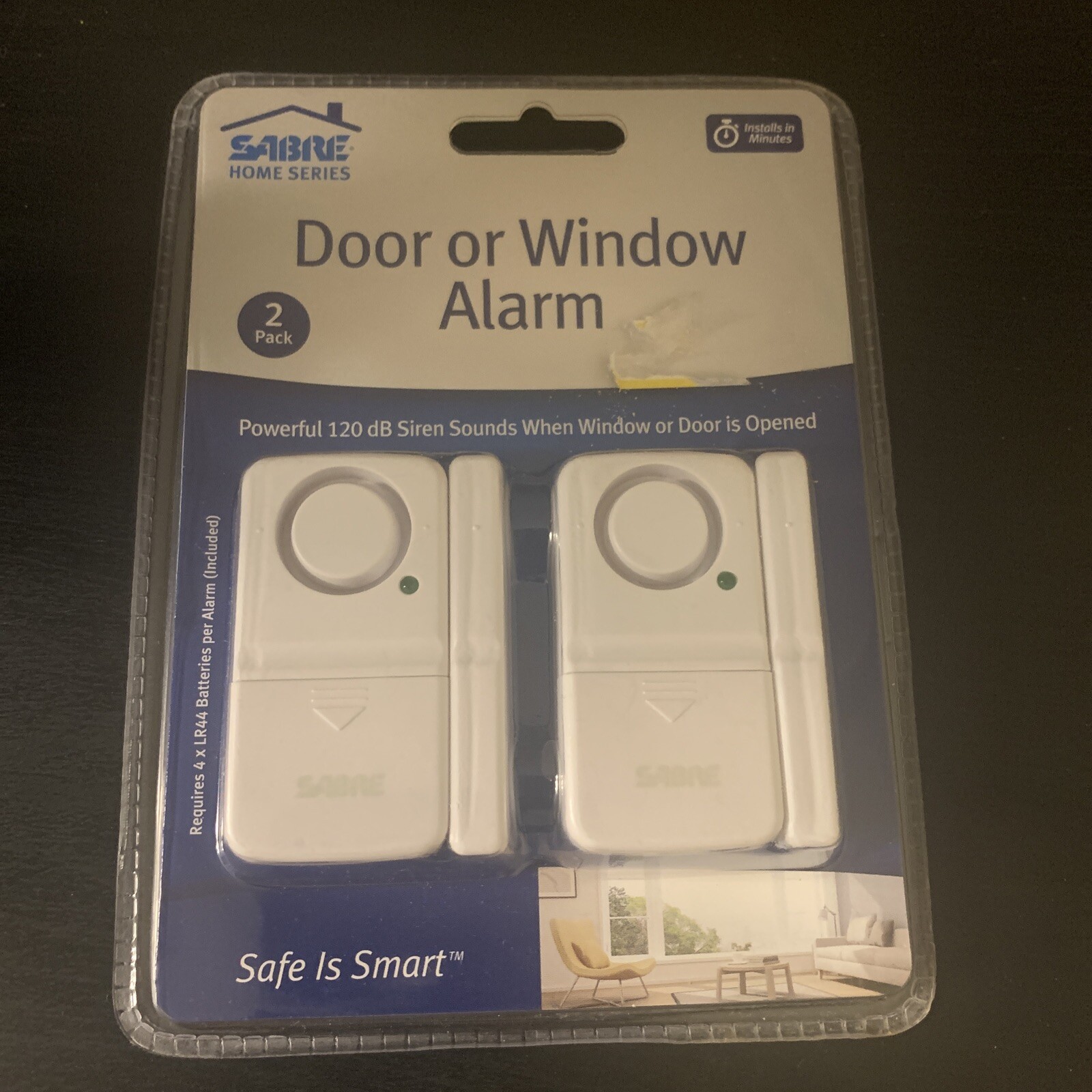 New SABRE DOOR & WINDOW ALARM 2pk Sliding Patio Basement Garage Car Home Safety