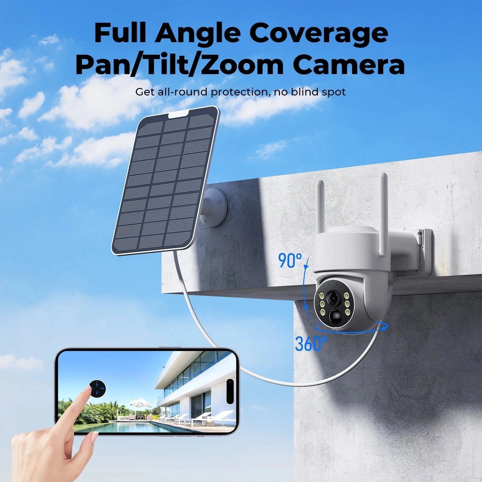 Wireless Solar Powered Security Camera System Outdoor 4MP PTZ Cameras NVR HDMI