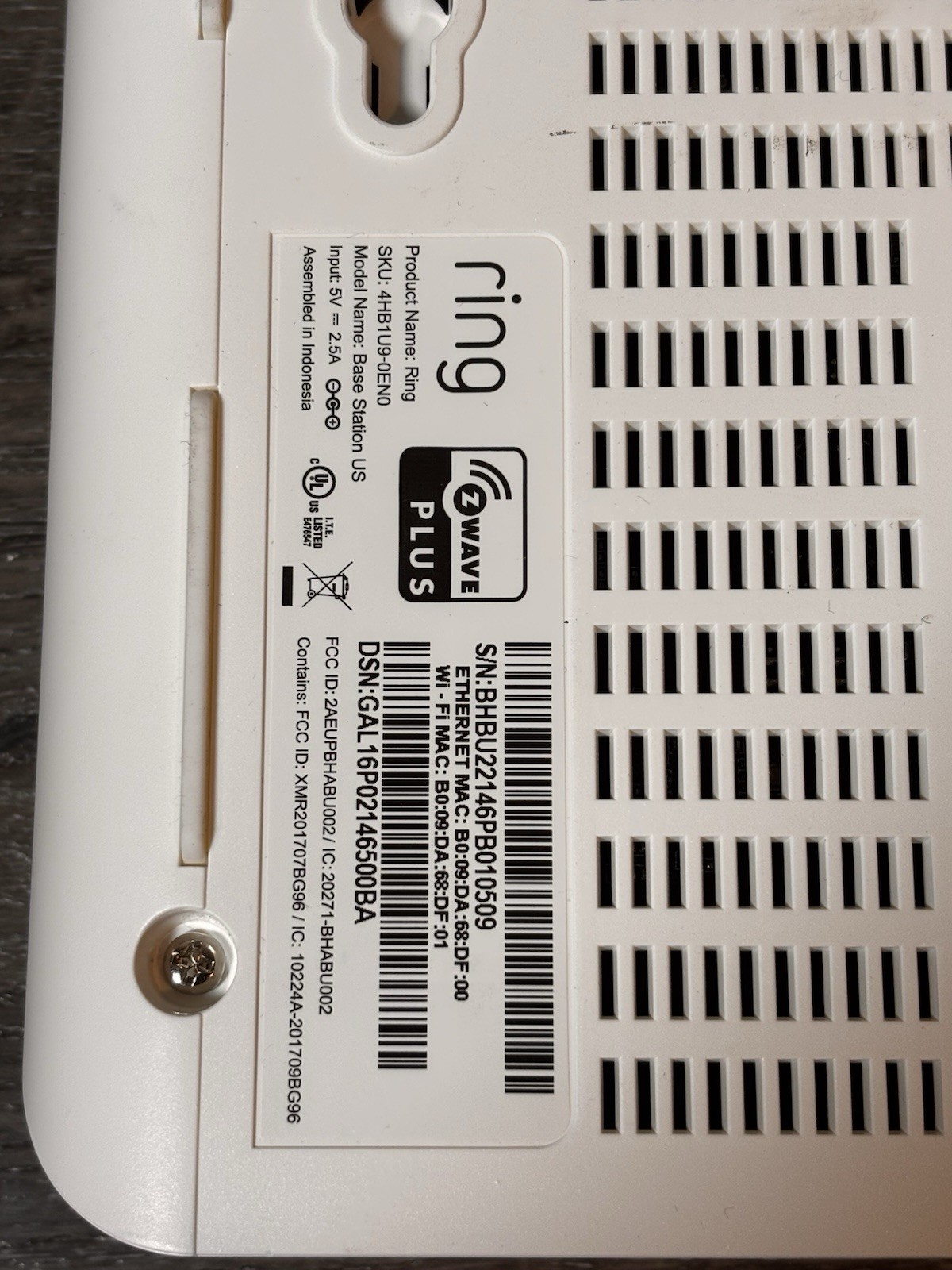 Ring Base Station US 4HB1U9-0EN0 & Keypad 5AT2S7 Bridge 2nd Generation Untested