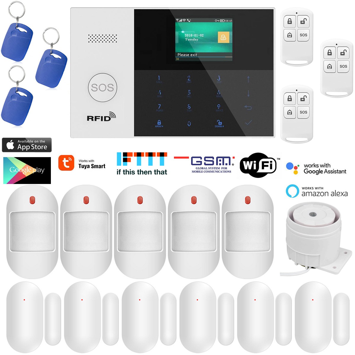 TUYA WIFI APP GSM Wireless Home/Office Security Alarm Burglar System+RFID Tag