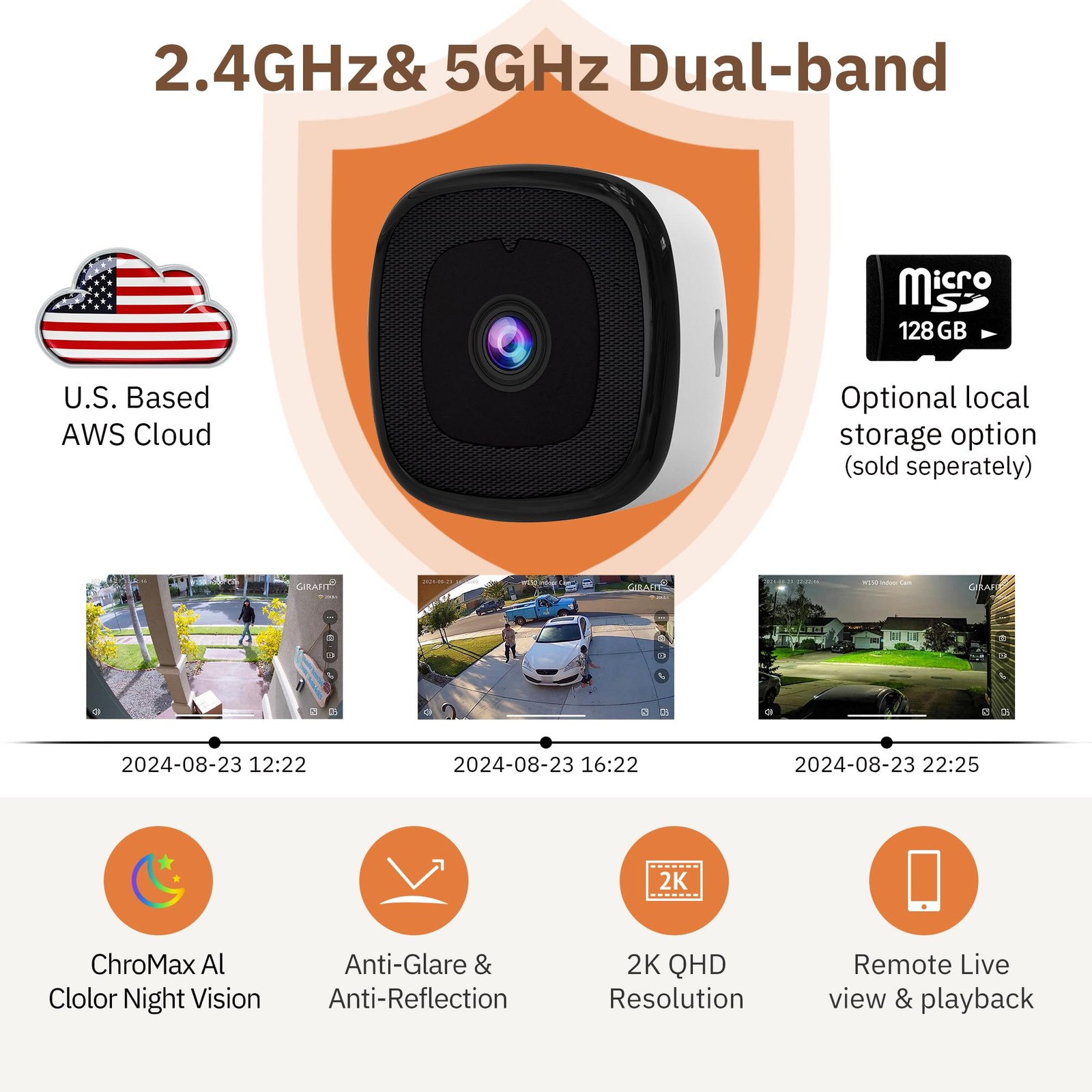 Girafit 3MP 2K Window Camera,2.4GHz&5GHz WiFi Indoor Cameras 2 Pack, white