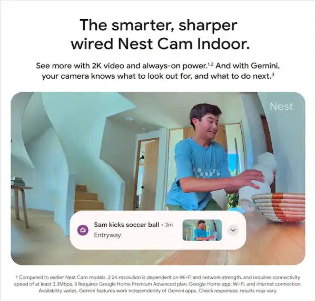 Google Nest Indoor Smart Security Camera (Wired, 3rd Gen) – Snow