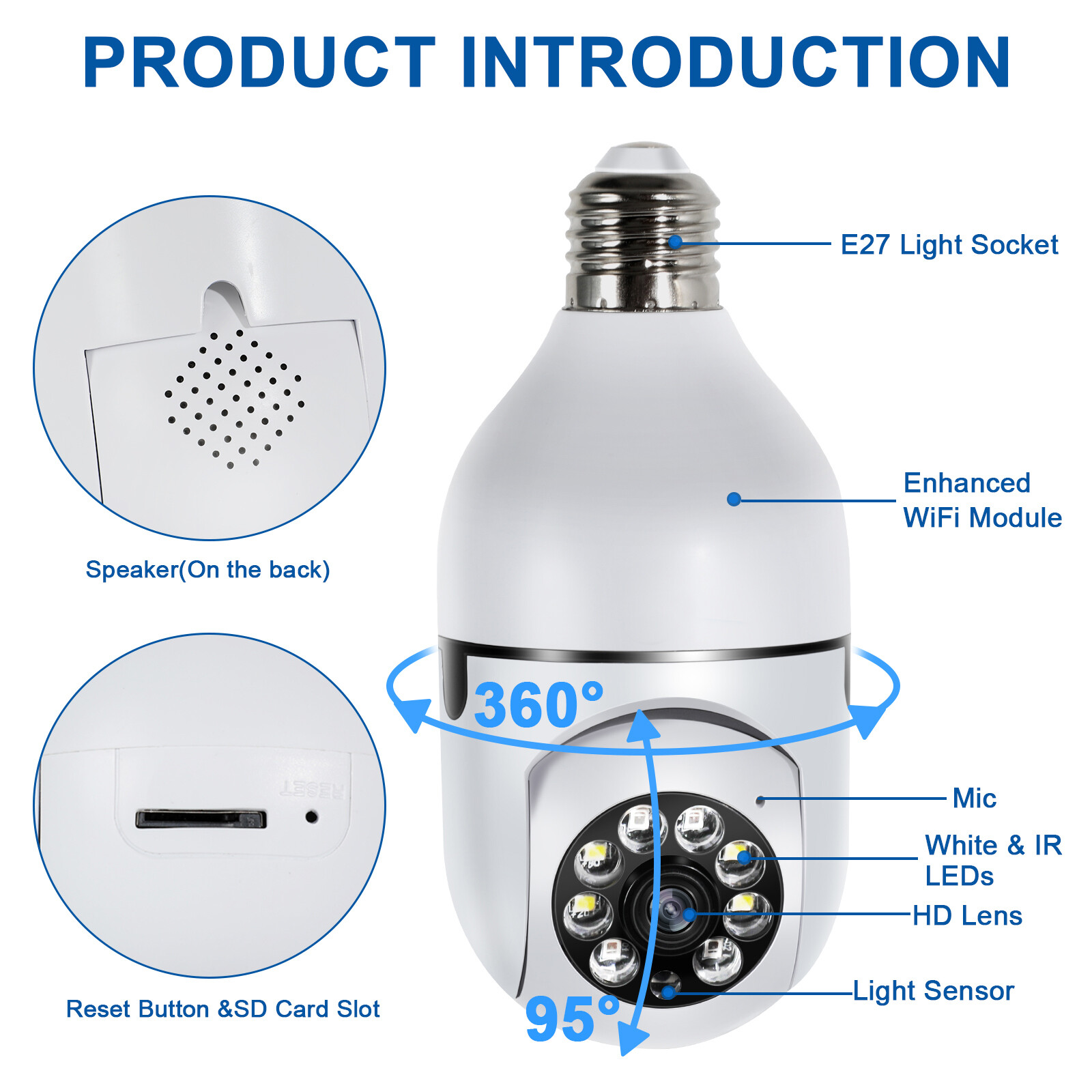 HD 1080P WiFi Security Camera Night Vision with PTZ Motion Detection 2-Way Audio