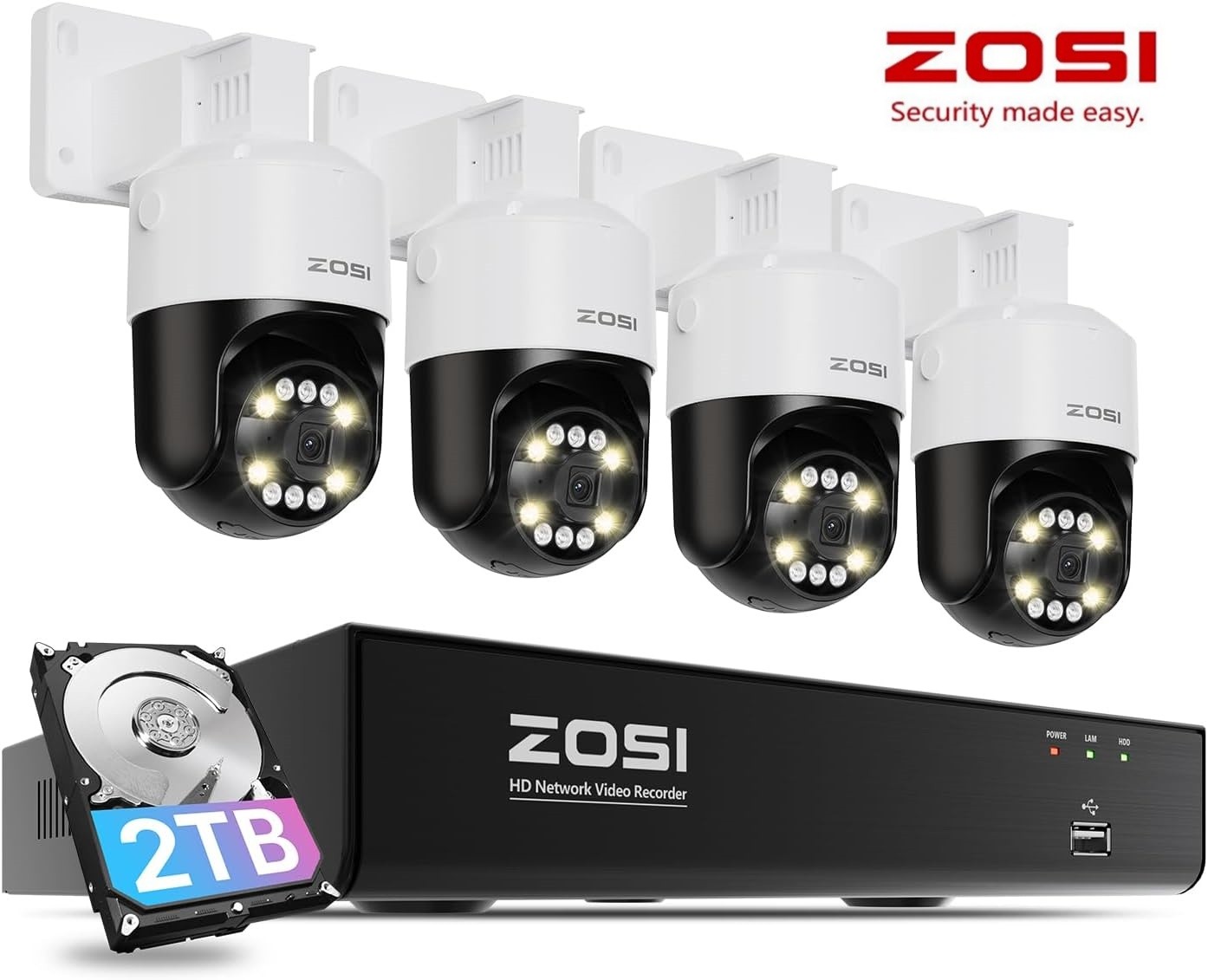 ZOSI 8CH 4K Outdoor PoE Security Camera System 4x 8MP Camera Auto Track 2TB HDD