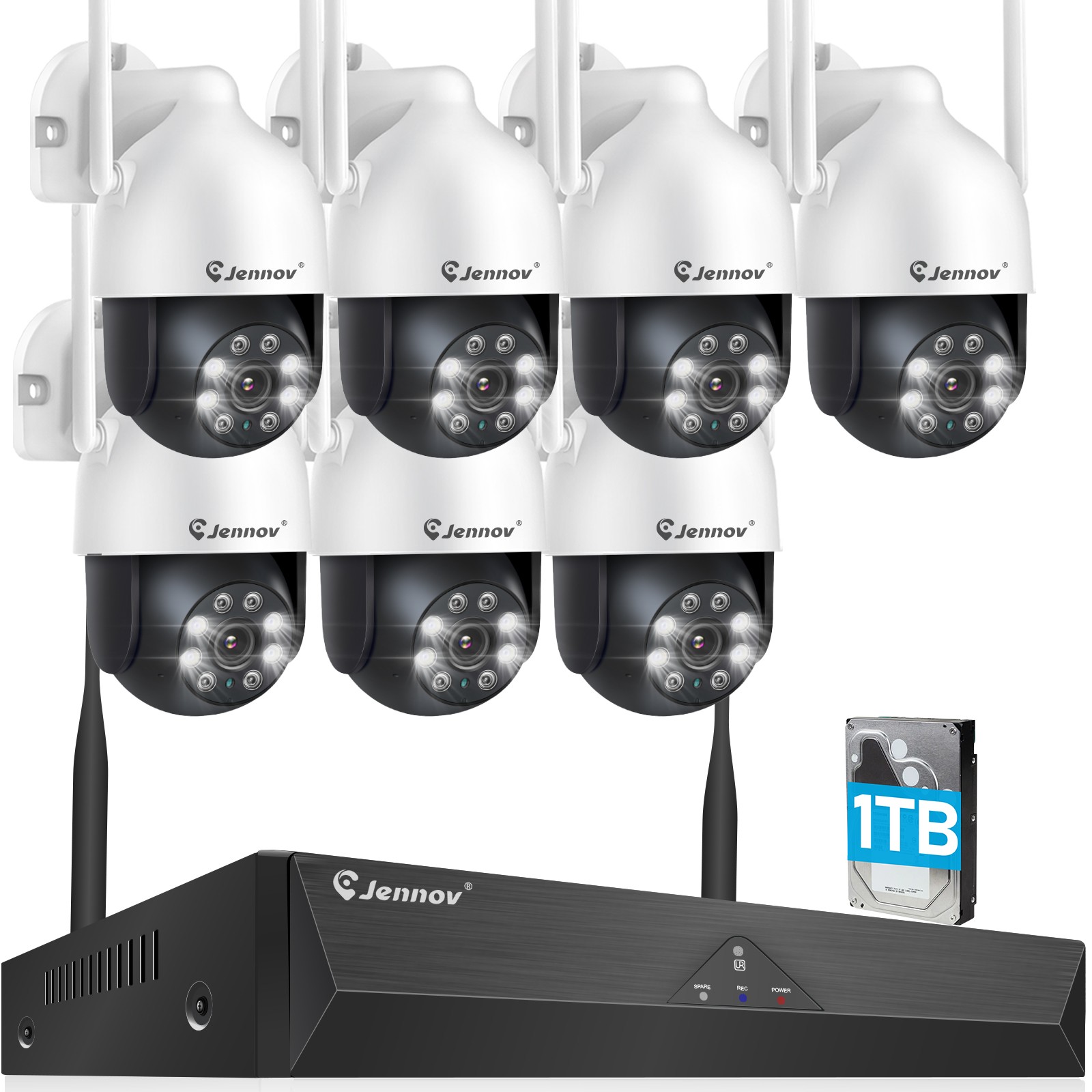 5MP Wireless Security Camera System Pan/Tilt 1TB HDD Audio Color Night Vision