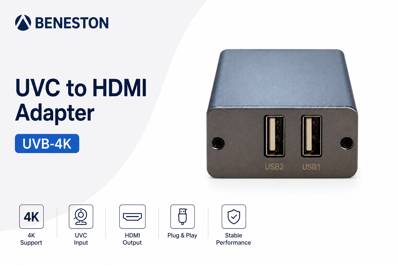 BENESTON UVC to HDMI Converter Adapter 4K@30fps USB Camera to HDMI Output