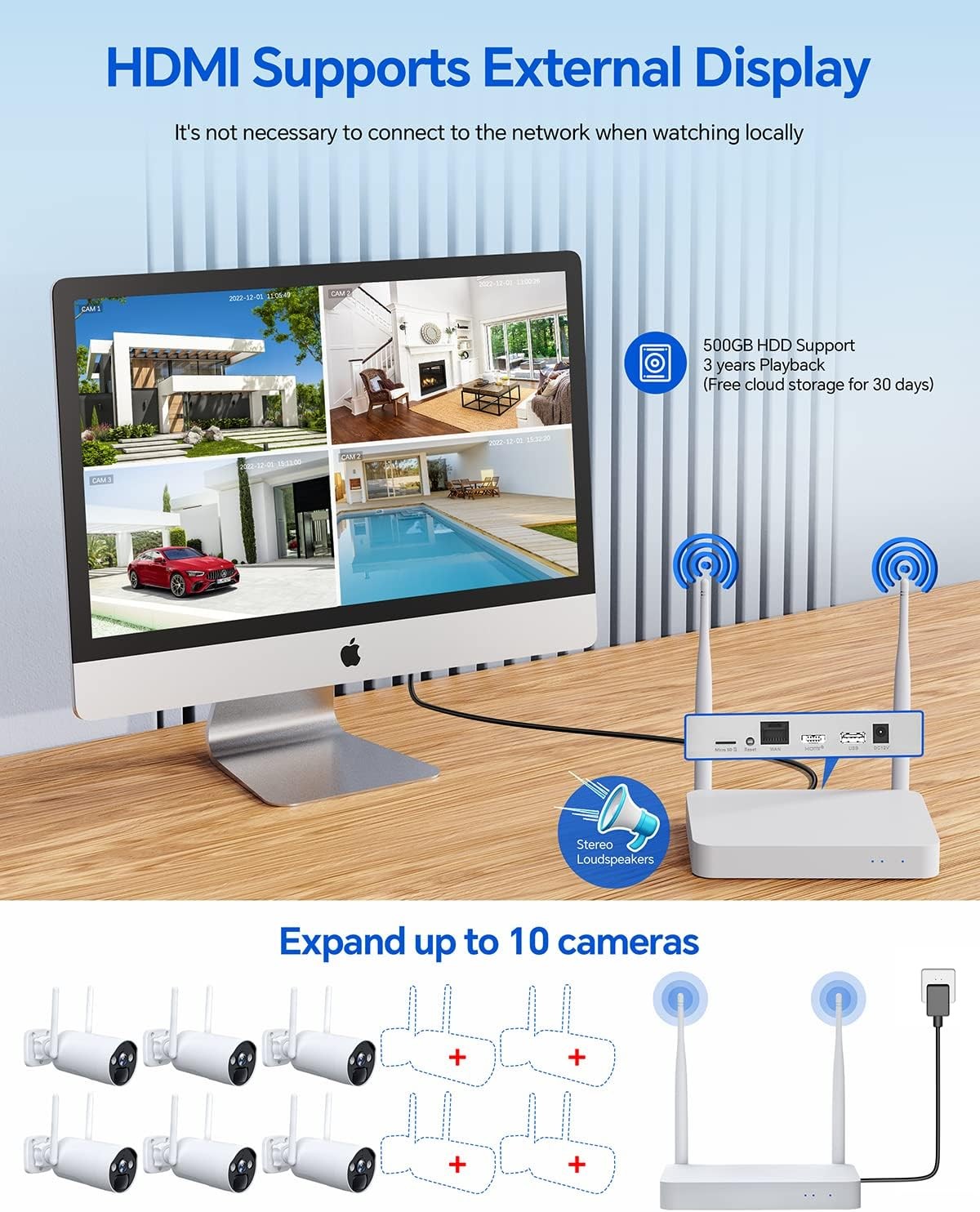 Solar Battery Security Camera System Wireless 2K Home Outdoor CCTV 2Way Audio IR