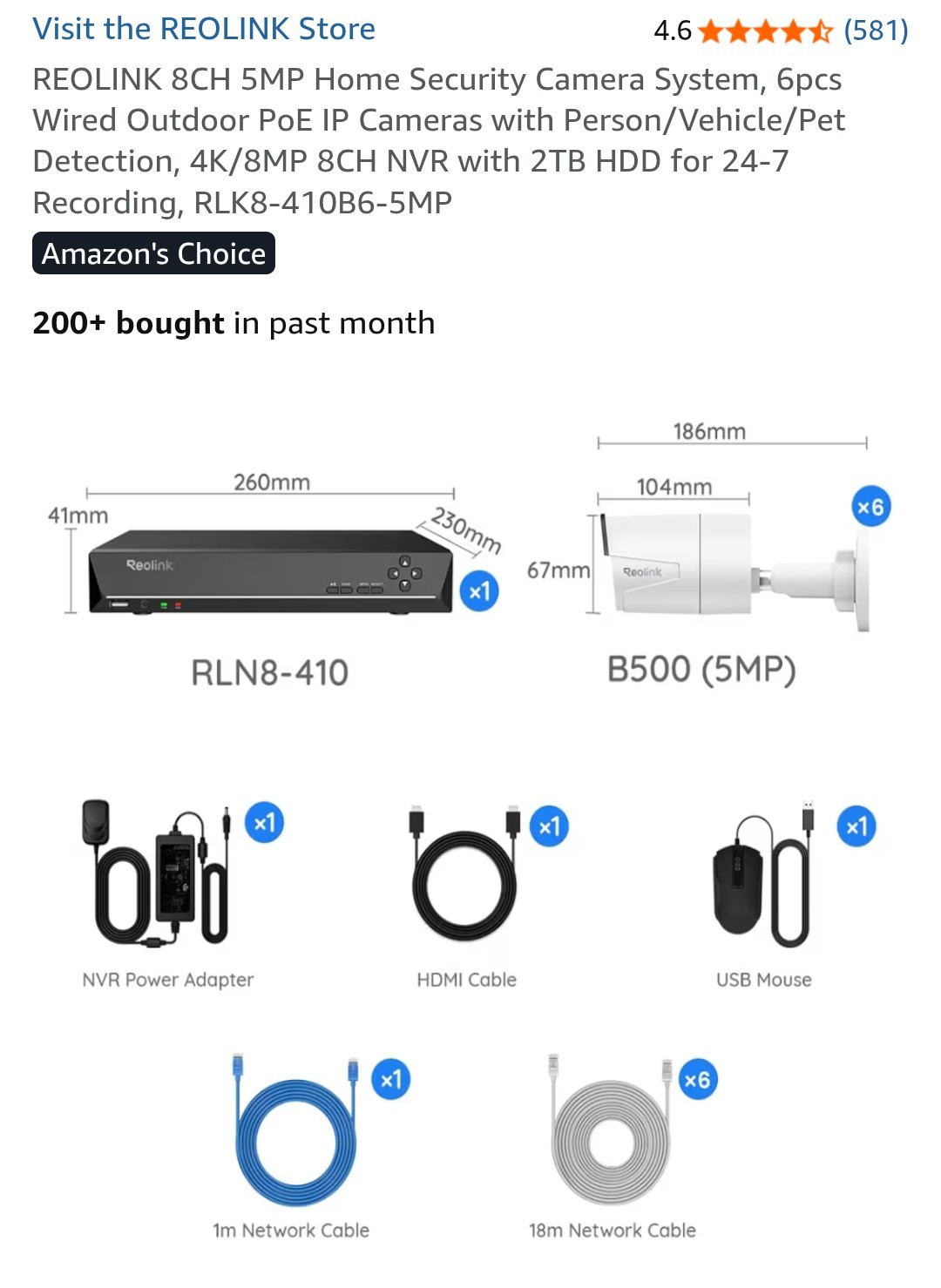 Reolink 5MP POE Security Camera System 8CH NVR Smart Detection Night Vision