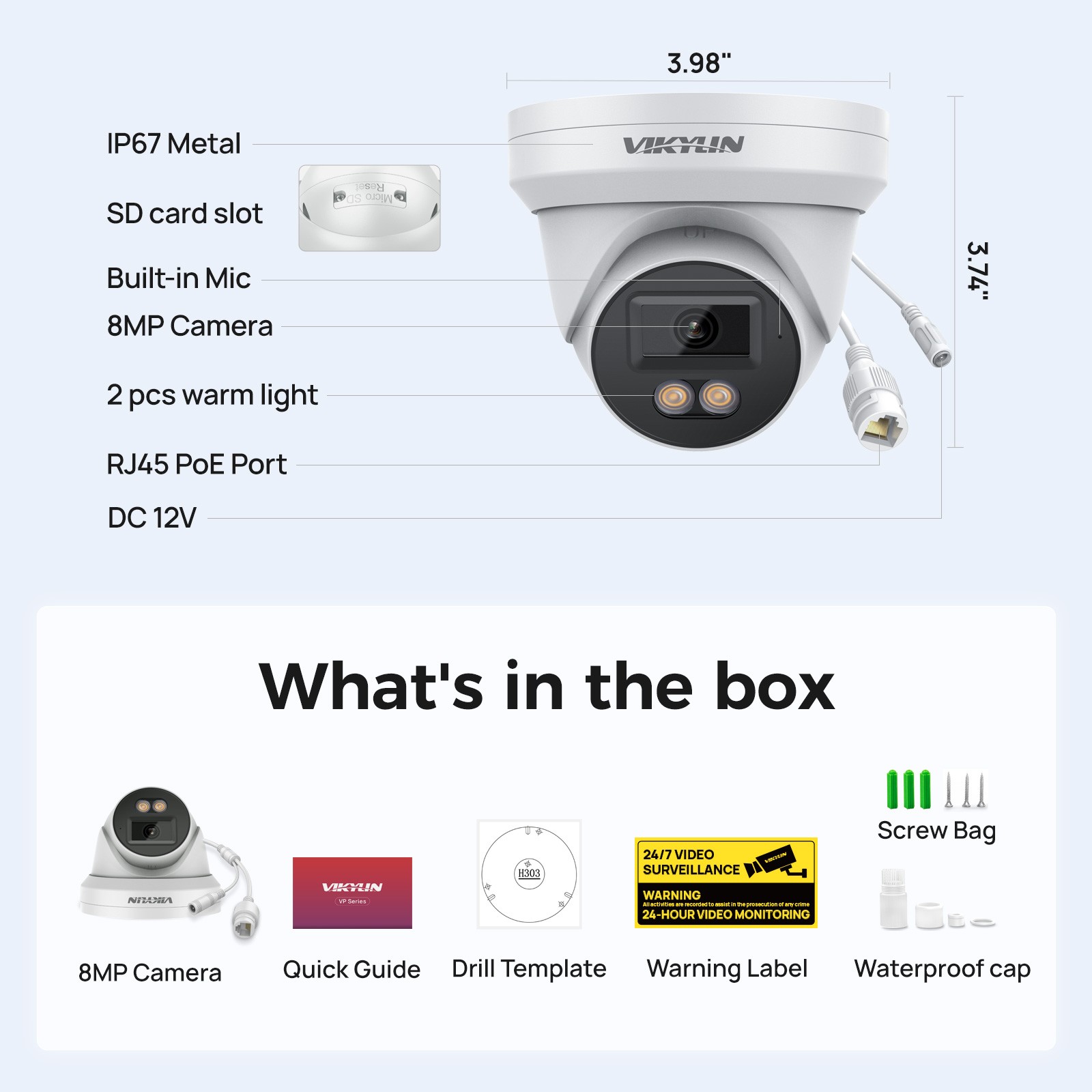 Vikylin 4K 16ch POE NVR CCTV System 8MP Camera Outdoor F1.0 Full Color Audio Lot