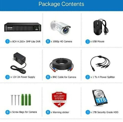 8 Pcs Camaras De Seguridad De Vigilancia 5MP Grabador De Video 1080P Espia 1TB .