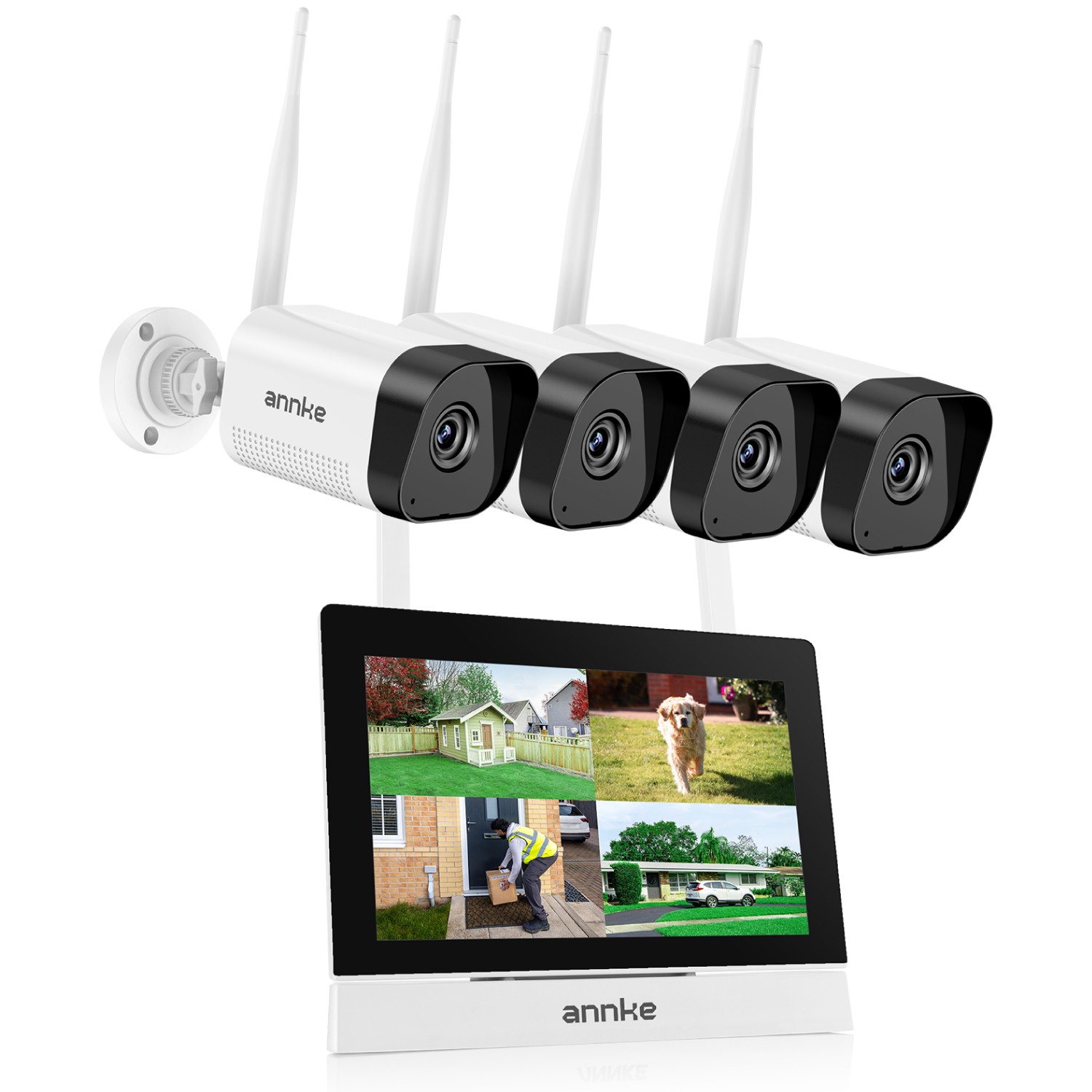 ANNKE 4CH NVR 7″ Monitor 3MP WiFi Security Camera System Two-Way Audio Outdoor