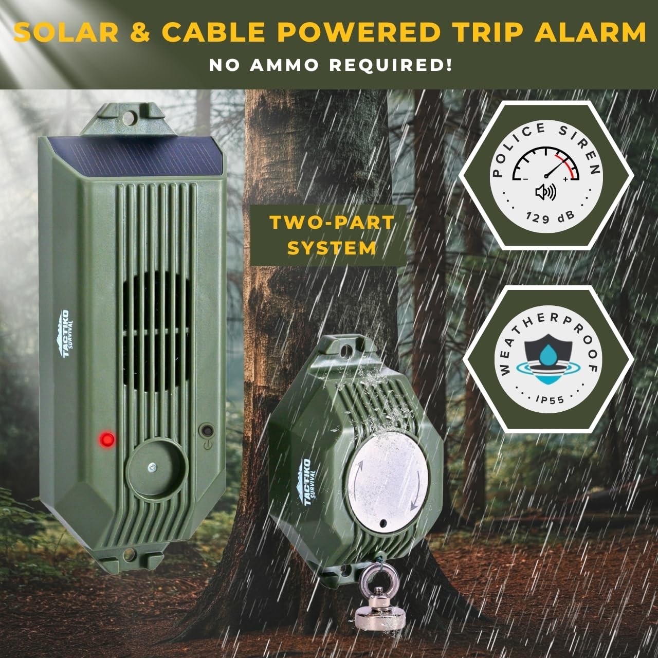 Tactiko Wire Trip Perimeter Alarm 2.0, 129 dB Rechargeable Perimeter – 80ft K…