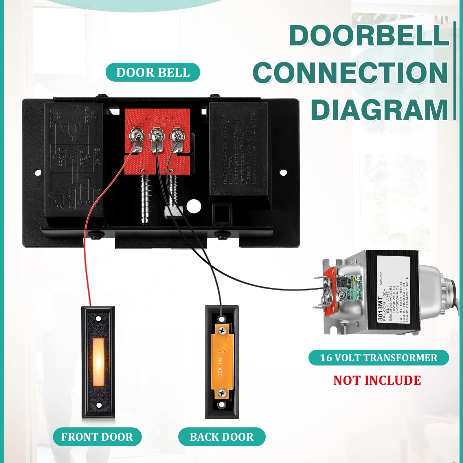 Saillong Wired Doorbell Chime with 2 Lighted Push Black, White, Yellow