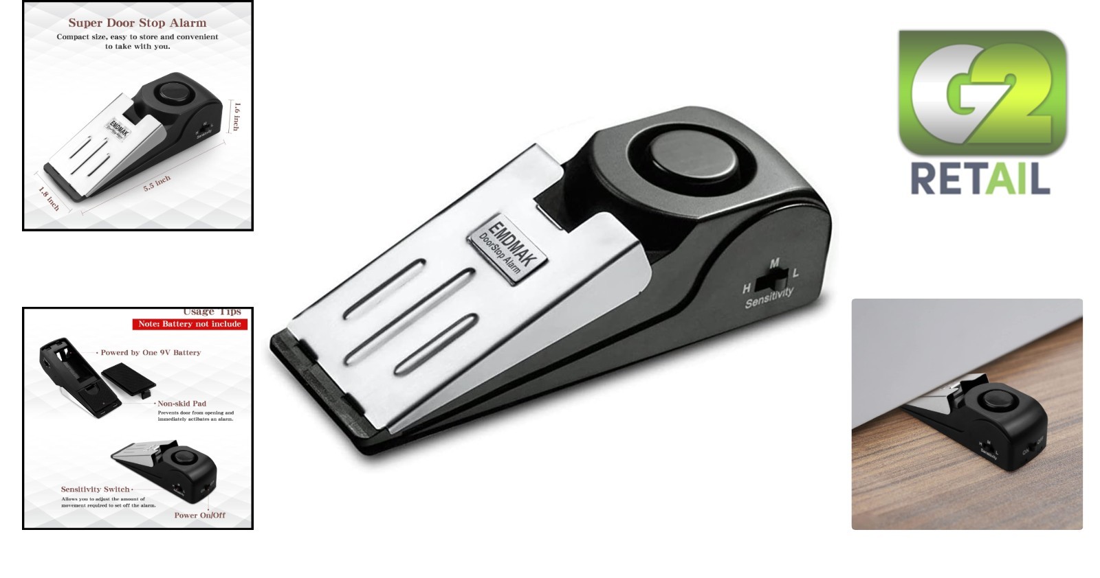 Compact Dual-Function Door Stop Alarm with 120DB Siren – Convenient Safety