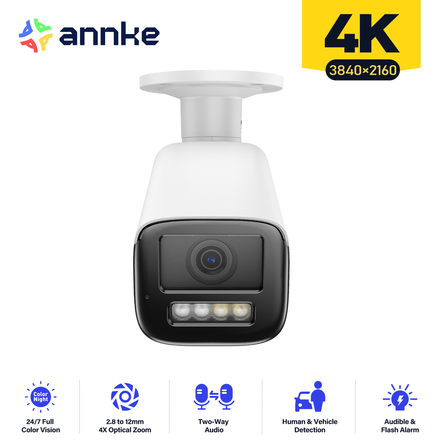 ANNKE 4K 8MP Full Color POE IP Security Camera 4X Optical Zoom Two Way Audio AI