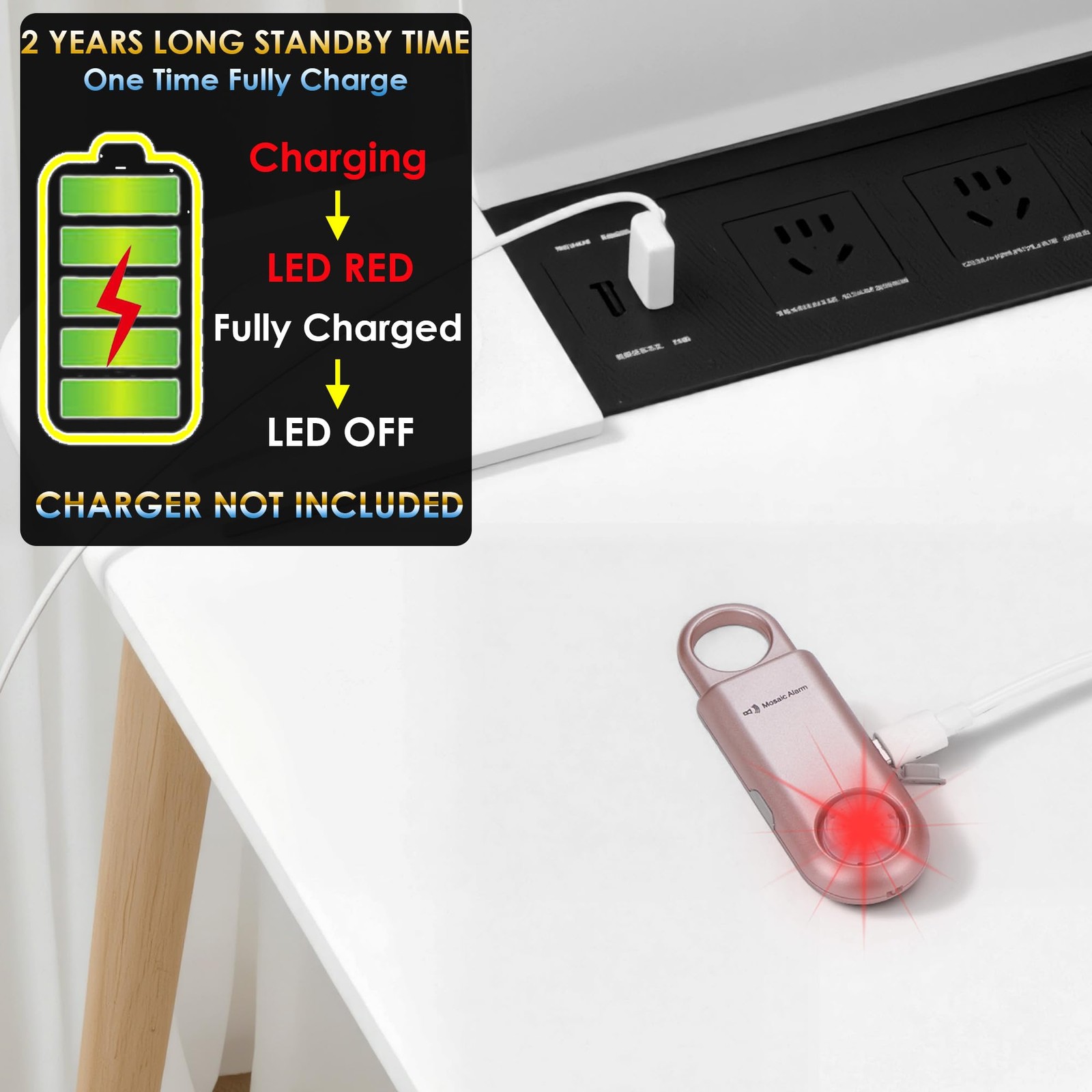 135dB Rechargeable Personal Safety Alarm Strobe Light Flashlight Keychain Sir…