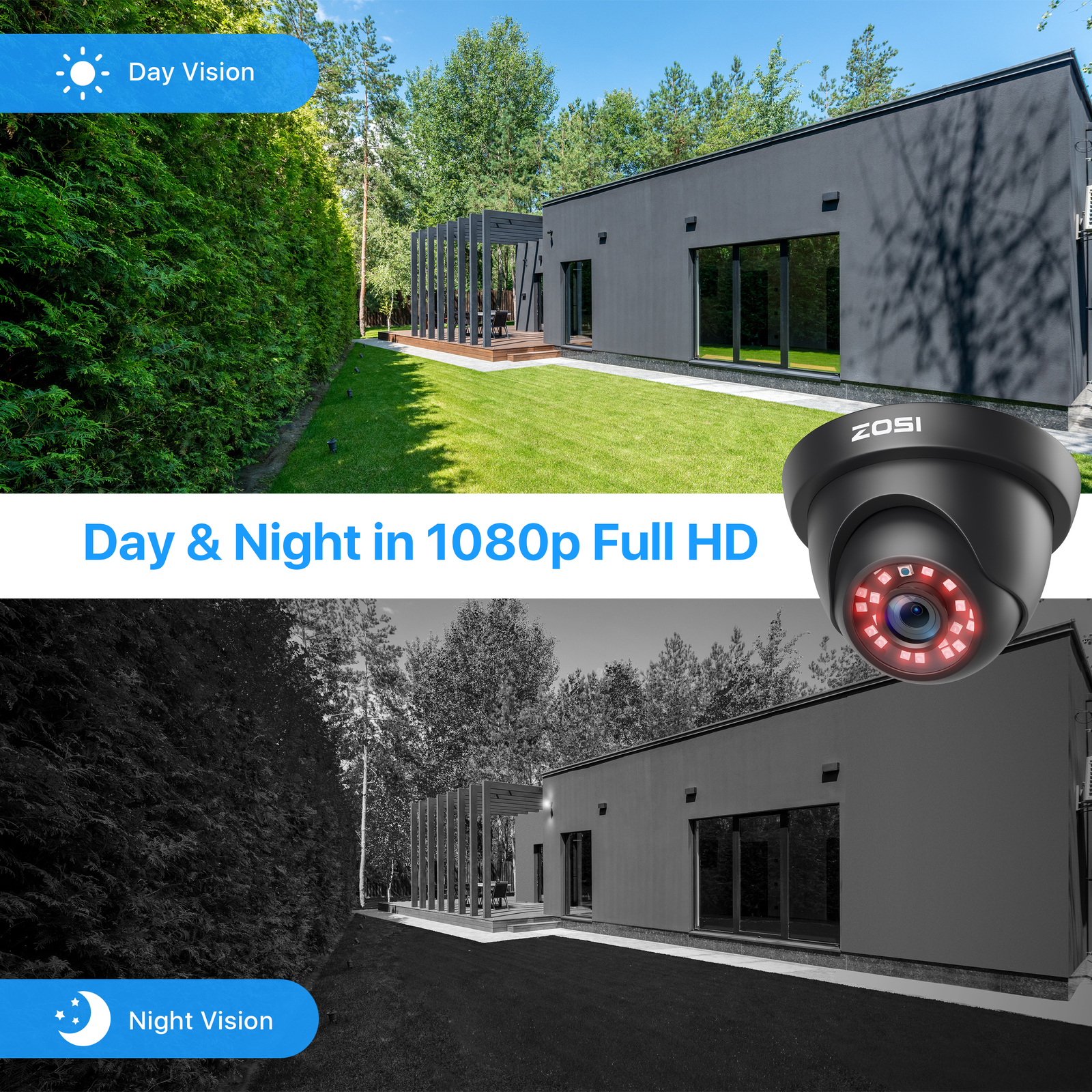 ZOSI 1080P Security Camera System 8 Channel H.265 DVR 6 2MP CCTV Dome Camera Kit