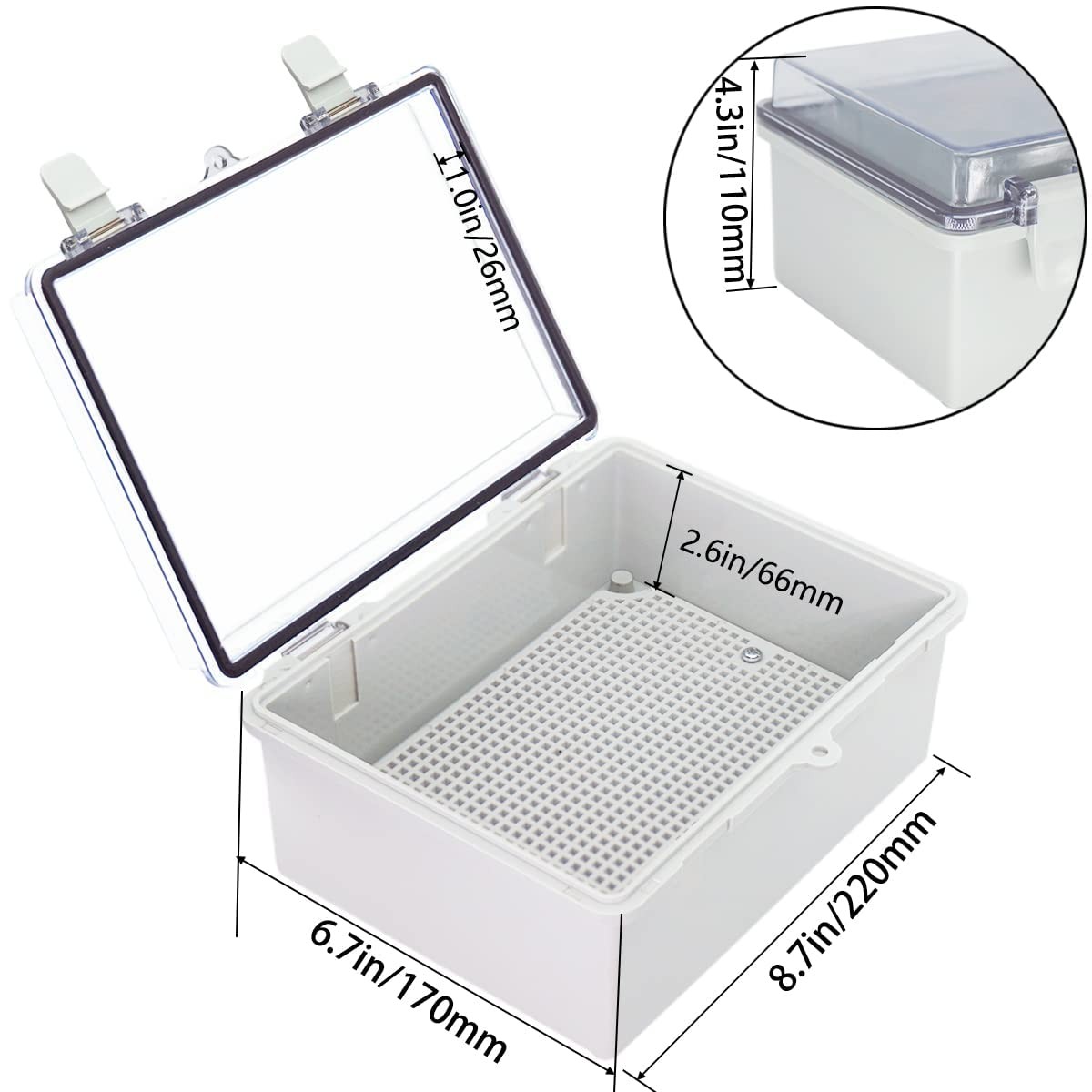 Otdorpatio Junction Box, Hinged Clear Cover IP67 8.7″x6.7″x4.3″, Transparent