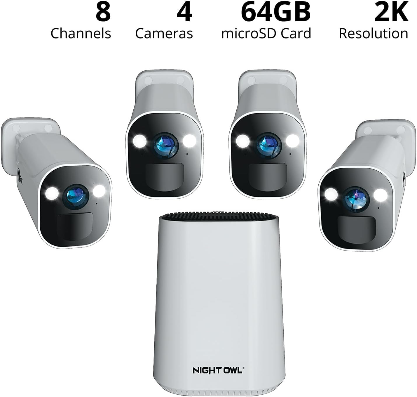 8 Channel Wi-Fi Video Home Security Hub with (4) Battery-Powered Wi-Fi 2K HD Ind