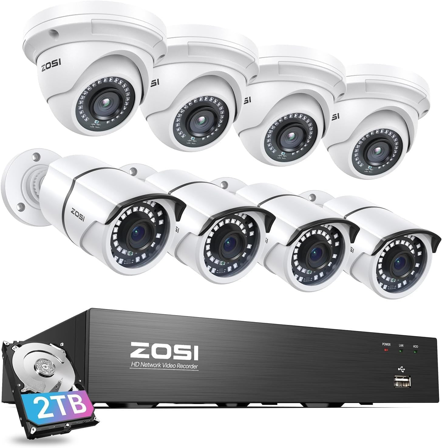 4K Poe Home Security Camera System, 8Pcs 5MP Wired Outdoor Indoor Surveillance I